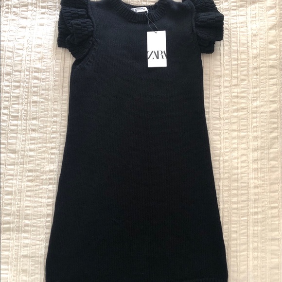 NWT Zara Heavy Knit Ruffle Sleeve Black Mini Dress - Picture 4 of 6